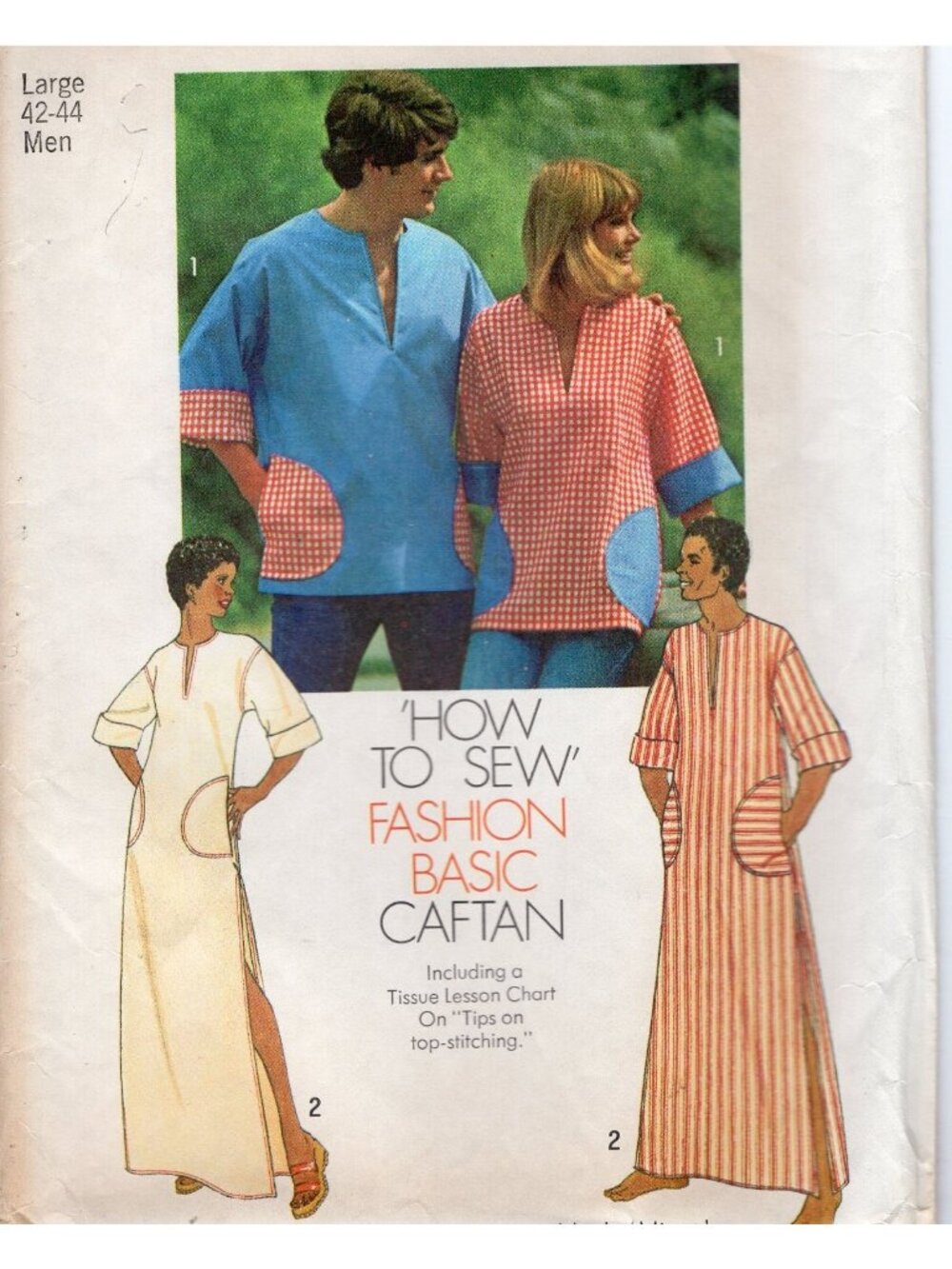 70s Simplicity 6835 Mens Caftan or Tunic Vintage Pattern Sewing Large 42-44 CC